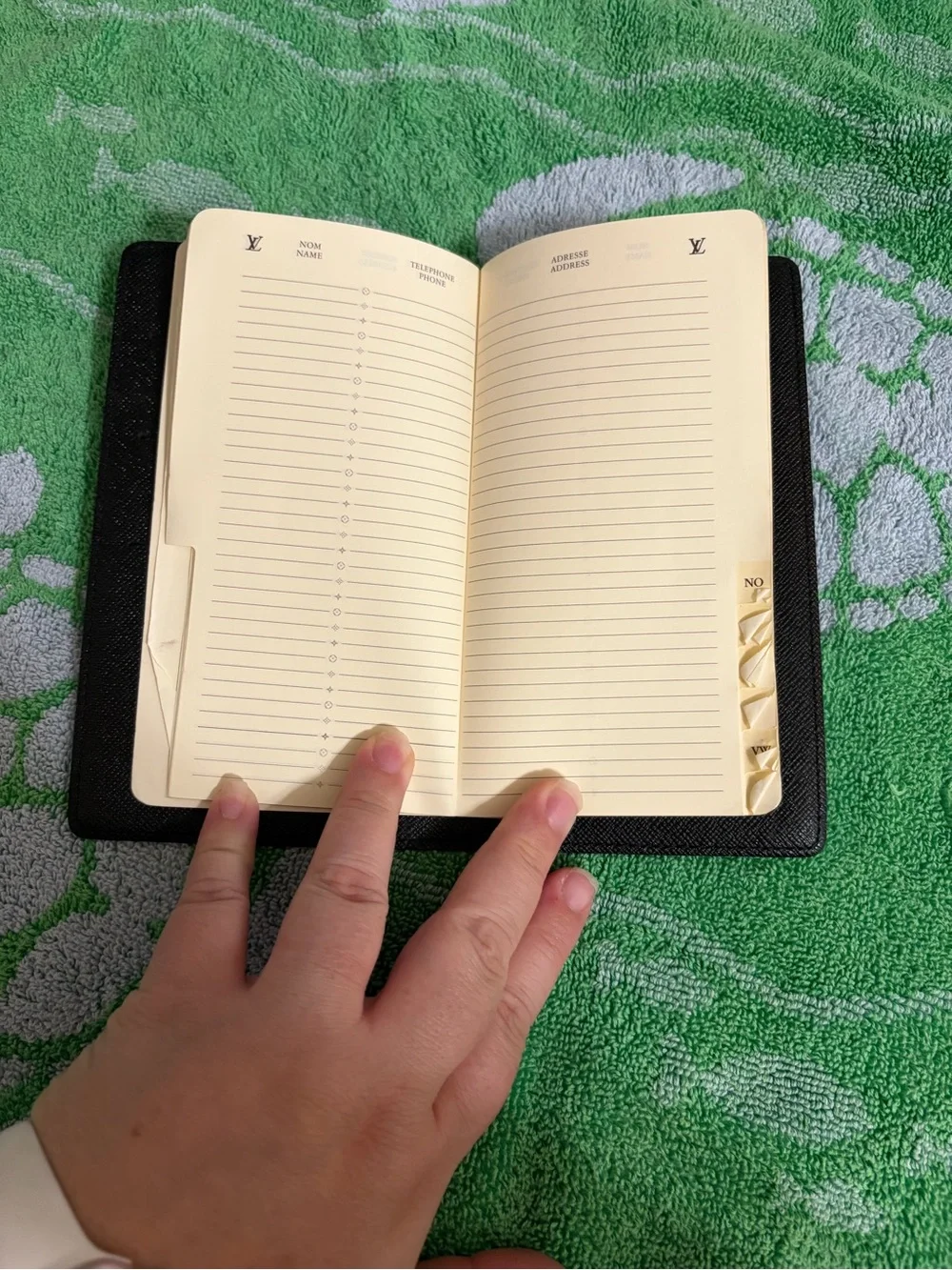Louis Vuitton Black Leather Cover with Yellow Address Insert